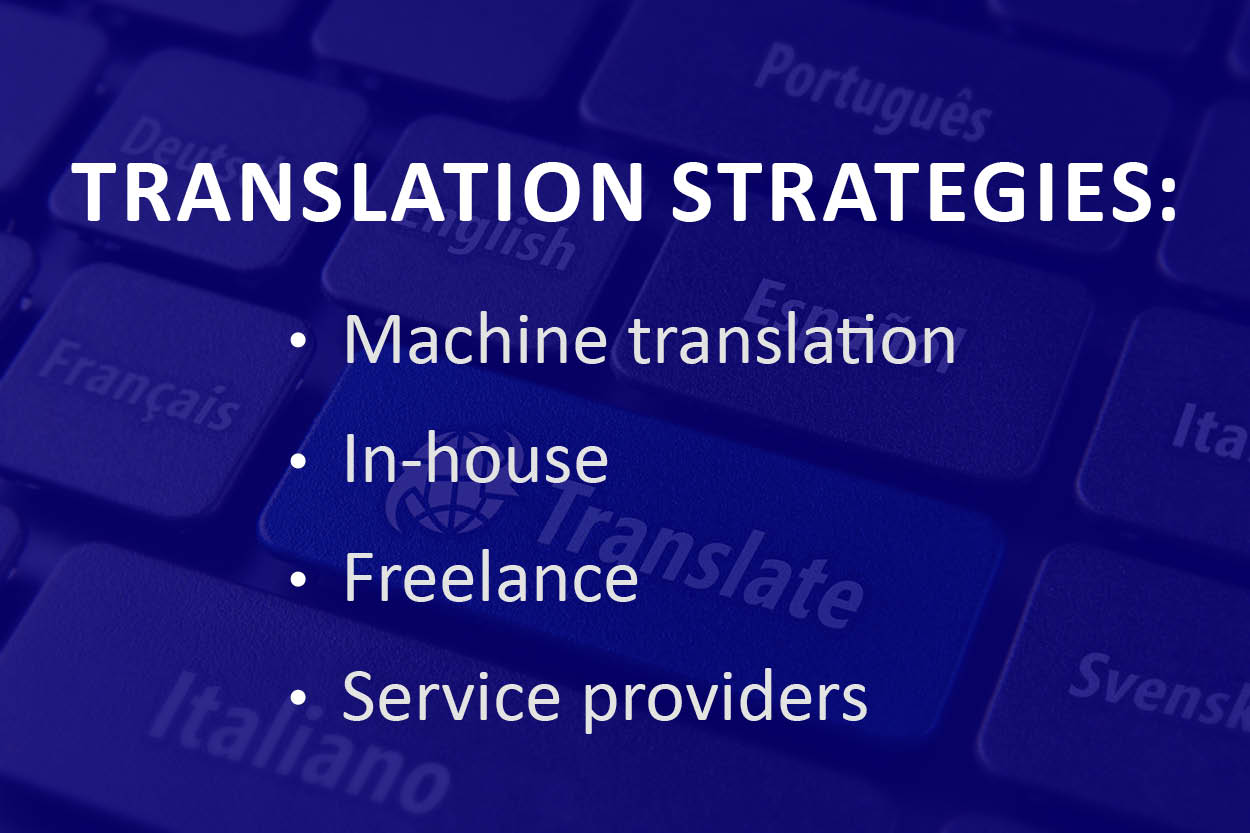 There are broadly four translation strategies. Machine learning, working in-house, hiring freelancers and contracting translation service providers